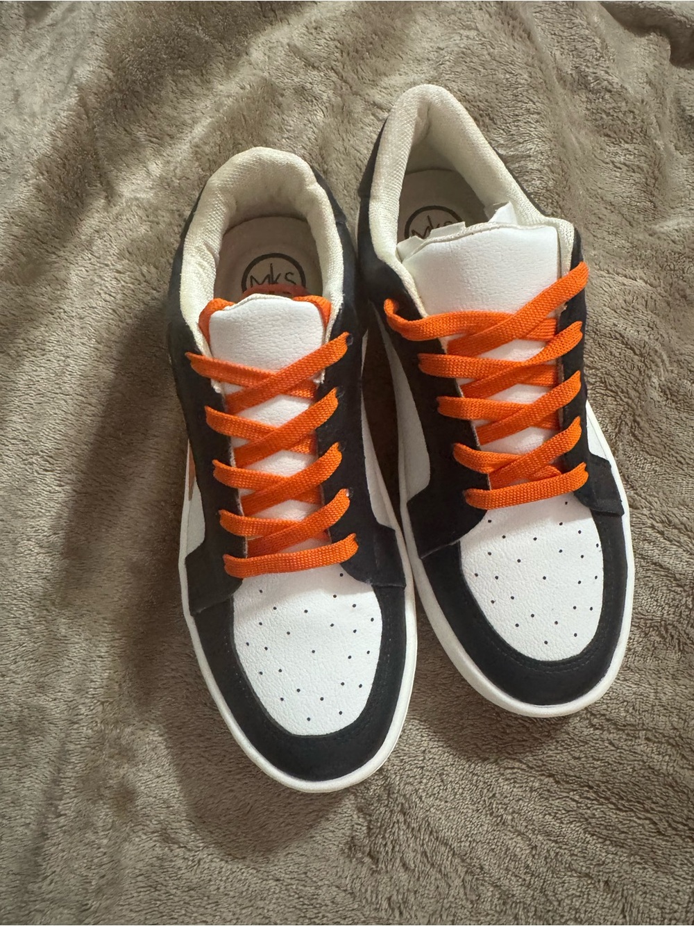 Women's Black & White Sneakers with Orange Laces